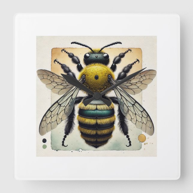Carpenter Bee 250924IREF213 - Watercolor Fyrkantig Klocka (Framsida)