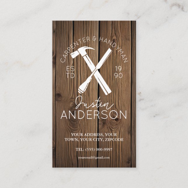 Carpenter carpentry services small business joiner visitkort (Framsida)