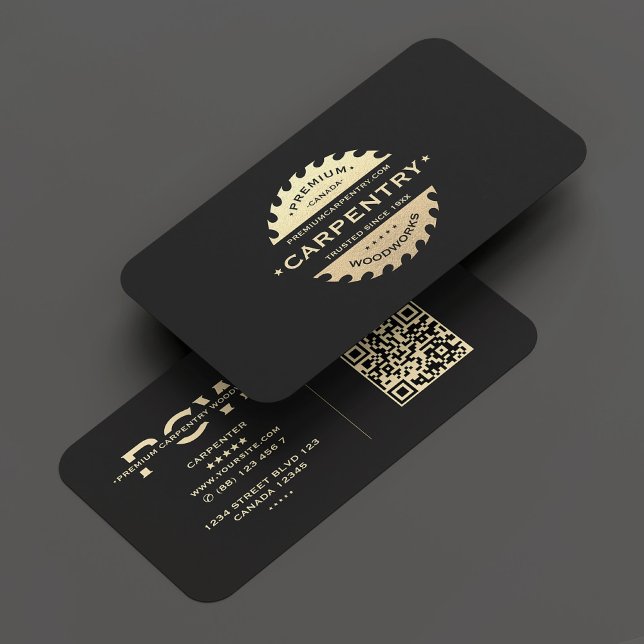 Carpenter Carpentry Woodwork Black Guld Modern Visitkort (Carpenter Carpentry Woodwork Black Gold Modern Business Card)