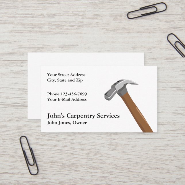 Carpenter Contractor Construction Business Card Visitkort (Fram/Back In Situ)