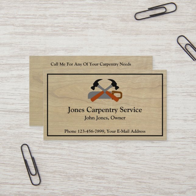 Carpenter Contractor Construction Business Card Visitkort (Fram/Back In Situ)