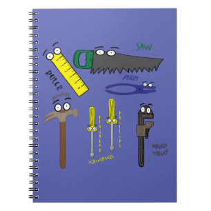 Carpenter Verktyg Whimsical Tecknad Art Anteckningsbok Med Spiral