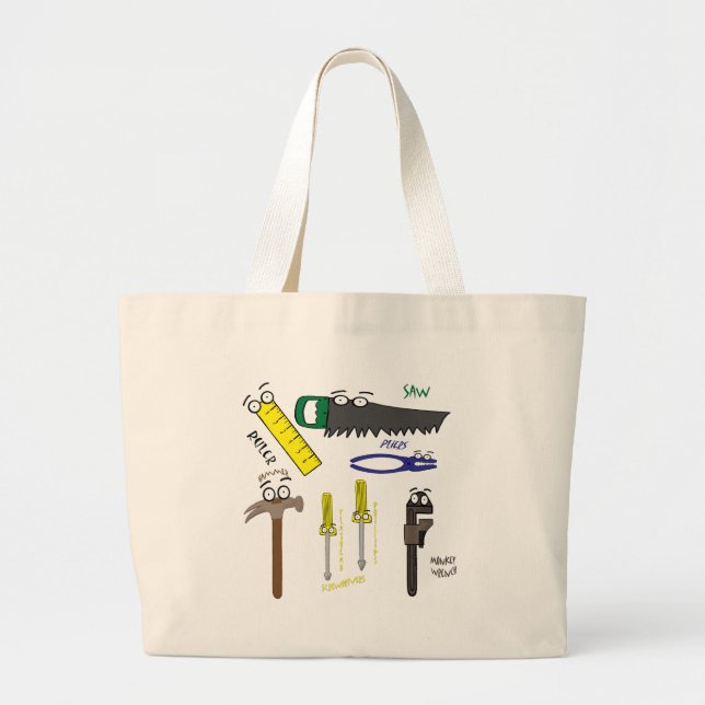 Carpenter Verktyg Whimsical Tecknad Art Jumbo Tygkasse (Framsidan)