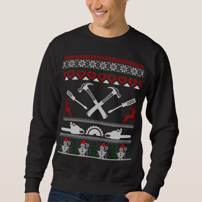 Carpenter Woodworking Ugly God Jul Sweater Lång Ärmad Tröja (Framsida)
