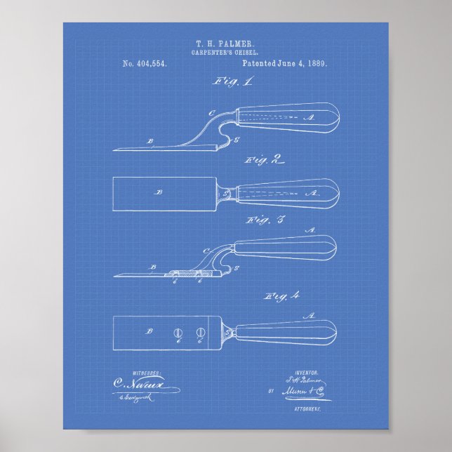 Carpenter's Chisel 1889 Patent Art Blueprint Poster (Framsidan)