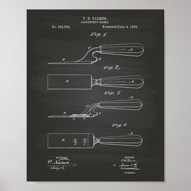 Carpenter's Chisel 1889 Patent Art Chalkboard Poster (Framsidan)