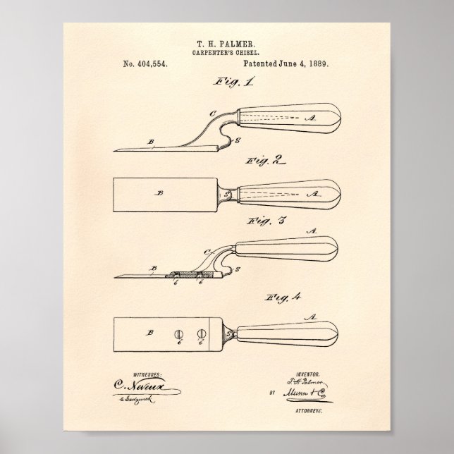 Carpenter's Chisel 1889 Patent Art Old Peper Poster (Framsidan)
