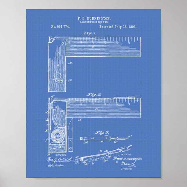 Carpenter's Square 1893 Patent Art Blueprint Poster (Framsidan)