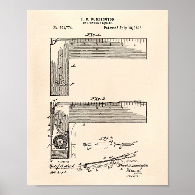 Carpenter's Square 1893 Patent Art Old Peper Poster (Framsidan)