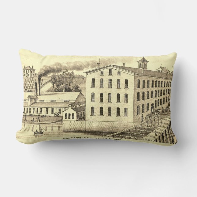 Carpentersville Illinois 1871 Illinois Järn n Bolt Lumbarkudde (Framsida)