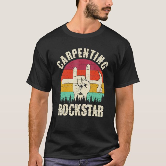 Carpenting Rockstar, Funny Carpenter Dad, Retro Wo T Shirt (Framsida)