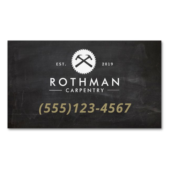 Carpentry Hammer och Saw Construction Business Car Magnetiska Visitkort (Framsida)