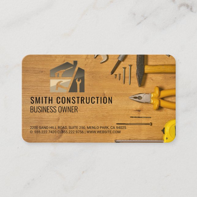 Carpentry Verktyg | Byggnadsverk, Logotyp Visitkort (Framsida)