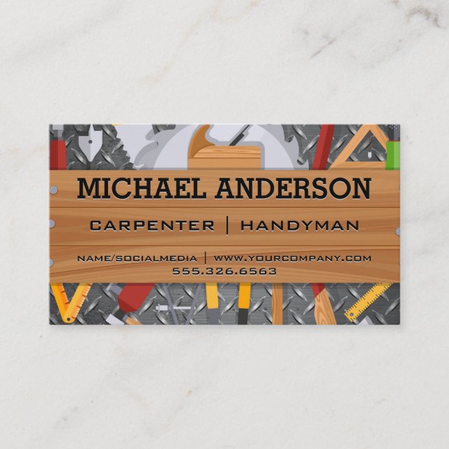 Carpentry Verktyg | Wood Metall Steel Visitkort (Framsida)