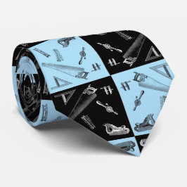 Carpentryverktyg i blått och svart belägger med slips