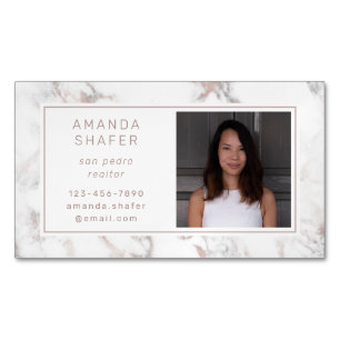 Carrara Marble Faux Ro Guld Photo Magnetiska Visitkort