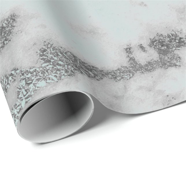 Carrara Marble Tiffany Blek Aqua Grått Silver Presentpapper (Rullad Hörn)