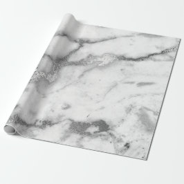 Carrara Marble White Grått Silver Strokes Minimal Presentpapper