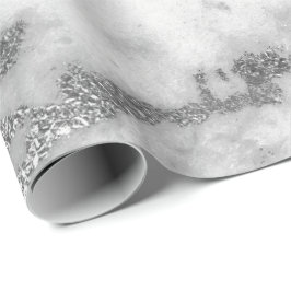 Carrara Marble White Grått Silver Strokes Minimal Presentpapper