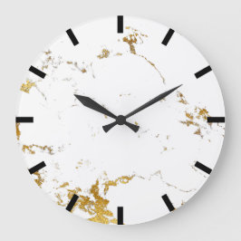 Carrara Marble White Lux Guld Black Stone Stor Klocka
