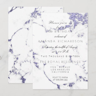 Carrara Vit Marmor Indigo Navy Glitter Elegant Inbjudningar