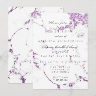 Carrara Vit Marmor Lila Lavendel Glitter Elegant Inbjudningar