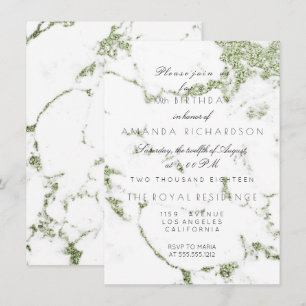 Carrara Vit Marmor Mint Grön Glitter Födelsedag Inbjudningar