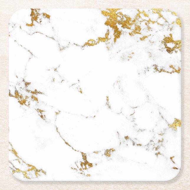 Carrara White Guld Marble Abstrakt Square Underläg Underlägg Papper Kvadrat (Framsidan)