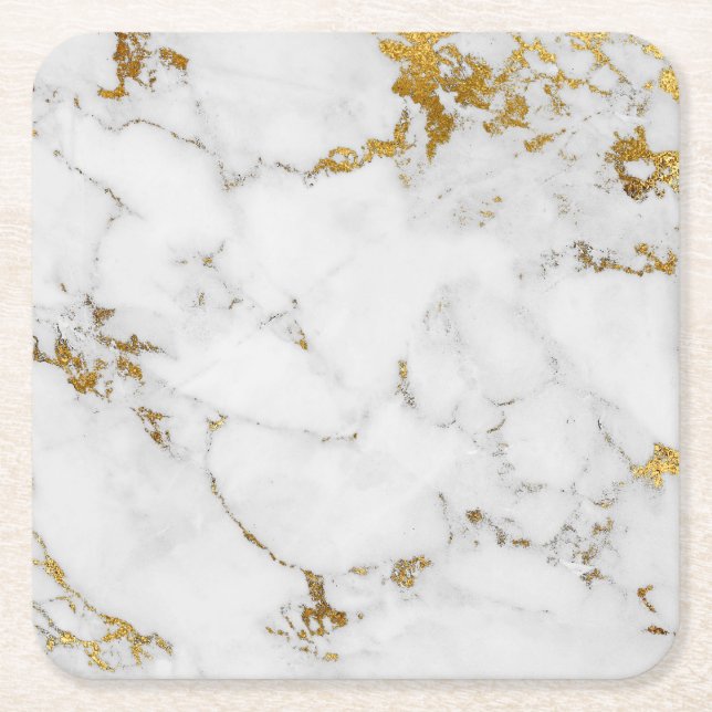 Carrara White Guld Marble Grått Square Underlägg Papper Kvadrat (Framsidan)