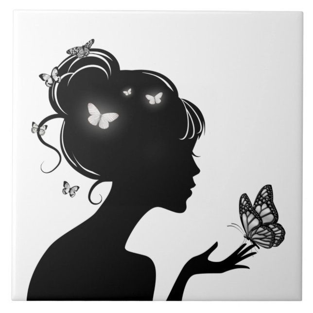 Carreau La femme papillons blancs Kakelplatta (Framsidan)