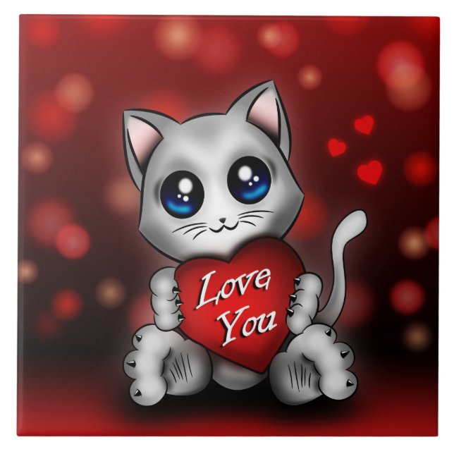 Carreau Le chaton t'aime Kakelplatta (Framsidan)