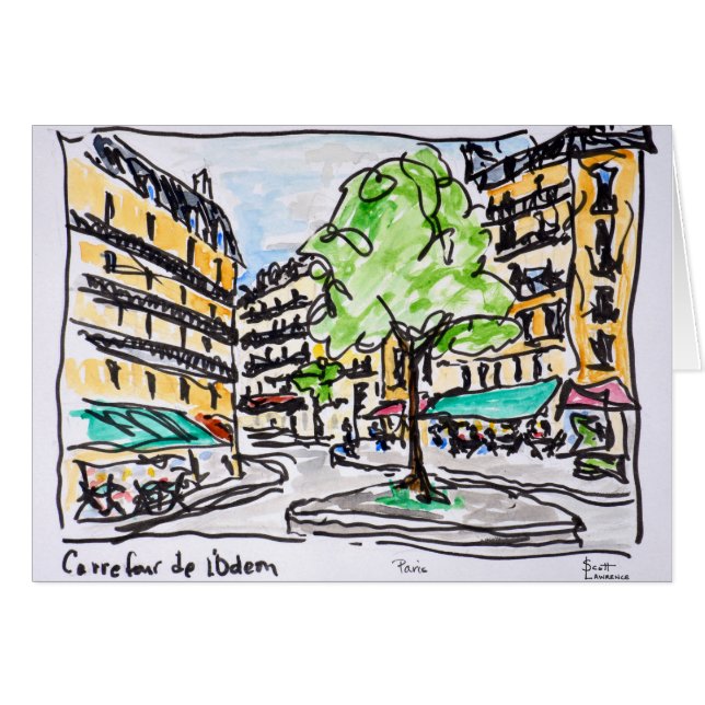 Carrefour de l'Odeon, Paris, Frankrike Hälsningskort (Framsidan Horizontal)