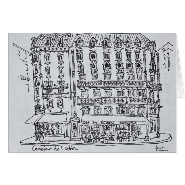 Carrefour de l'Odeon, Saint-Germain-des-Pres Hälsningskort (Framsidan Horizontal)