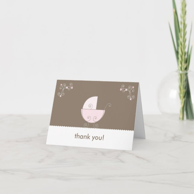 Carriage Baby Shower Tack - Rosa Kort (Framsida)