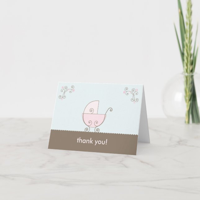 Carriage Baby Shower Tack - Rosa Kort (Framsida)