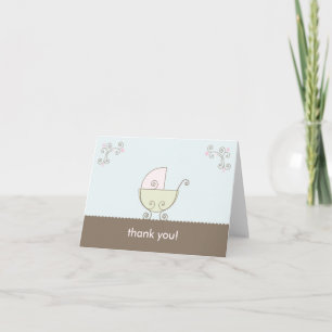 Carriage Baby Shower Tack - Rosa och Grönt Kort