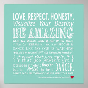Carrie's Wall of Inspirational Dance Quotes - Aqua Poster