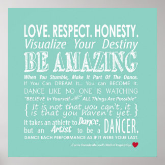 Carrie's Wall of Inspirational Dance Quotes - Aqua Poster