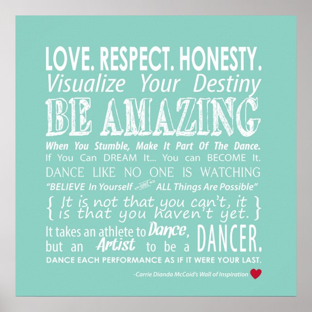 Carrie's Wall of Inspirational Dance Quotes - Aqua Poster (Framsidan)
