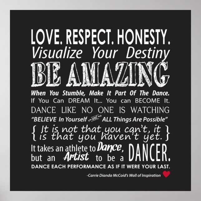 Carrie's Wall of Inspirational Dance Quotes - Blac Poster (Framsidan)