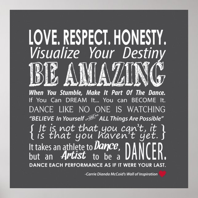 Carrie's Wall of Inspirational Dance Quotes- Grått Poster (Framsidan)