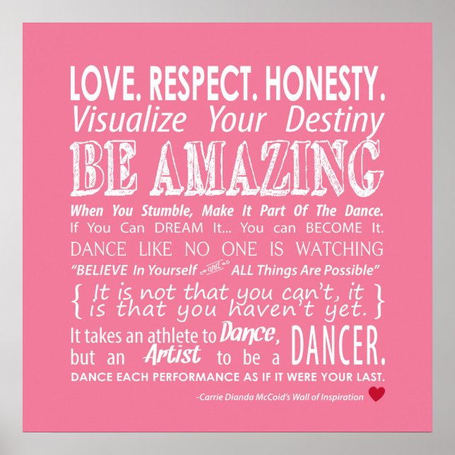 Carrie's Wall of Inspirational Dance Quotes - Rosa Poster (Framsidan)