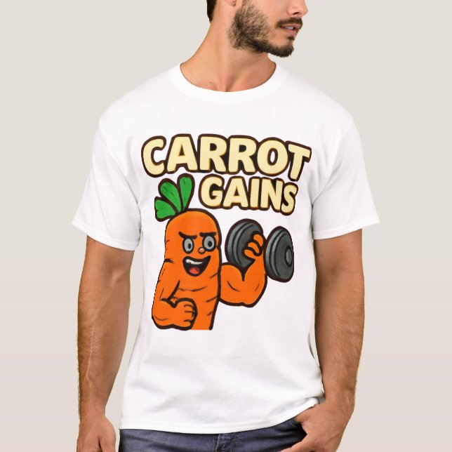 Carrot Gains Bodybuilding Tecknad Art T Shirt (Framsida)