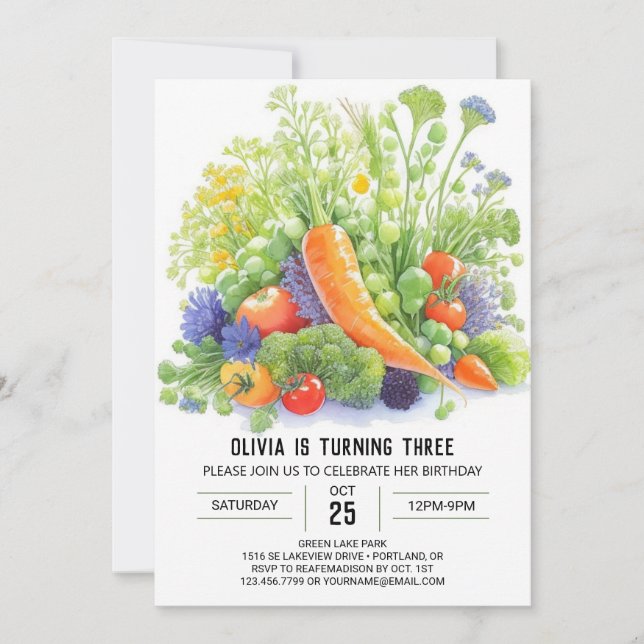 Carrot Harvest Kids' Birthday Inbjudningar (Framsida)