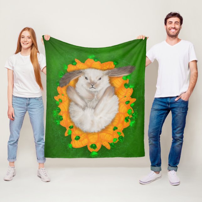 Carrot Haven: Brown och White Bunny's Blissful Bou Fleecefilt (På plats)