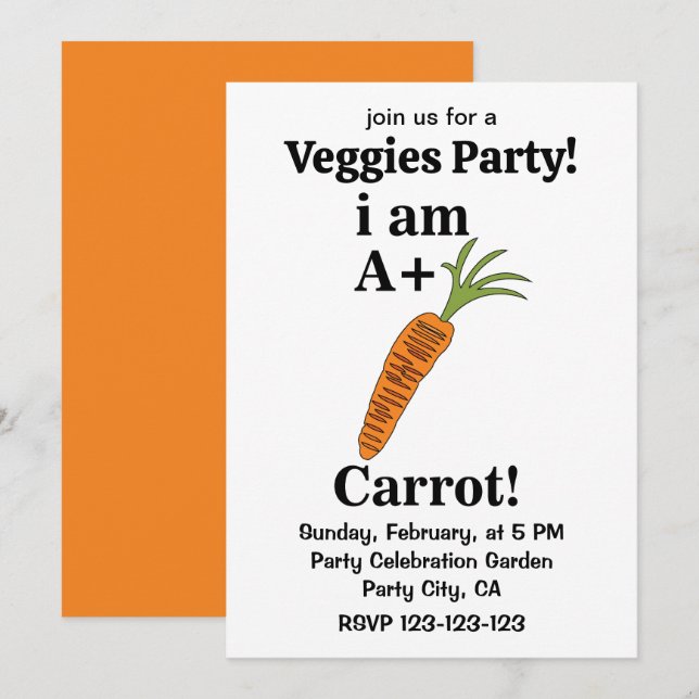 Carrot I är A+ Funny Carrot Inbjudningar (Fram/baksida)