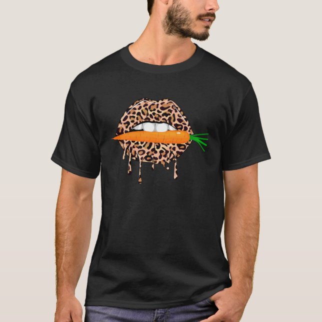 Carrot Leopard Print Lips Funny Vegan Vegetarian V T Shirt (Framsida)
