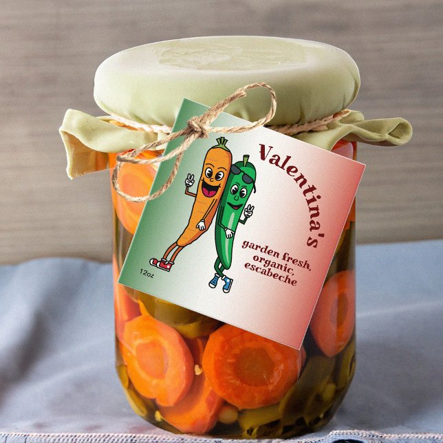 Carrot och Pepper Pals Tecknad Escabeche Pickle Gåvor Etiketter (Skapare uppladdad)