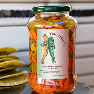 Carrot och Pepper Pals Tecknad Escabeche Pickle Mat Etikett