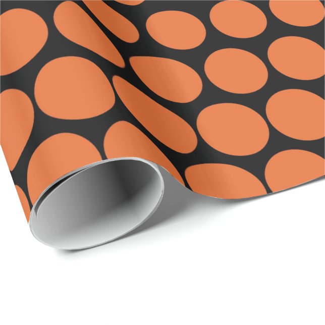 Carrot Orange Polka Dot Modern Black Presentpapper (Rullad Hörn)